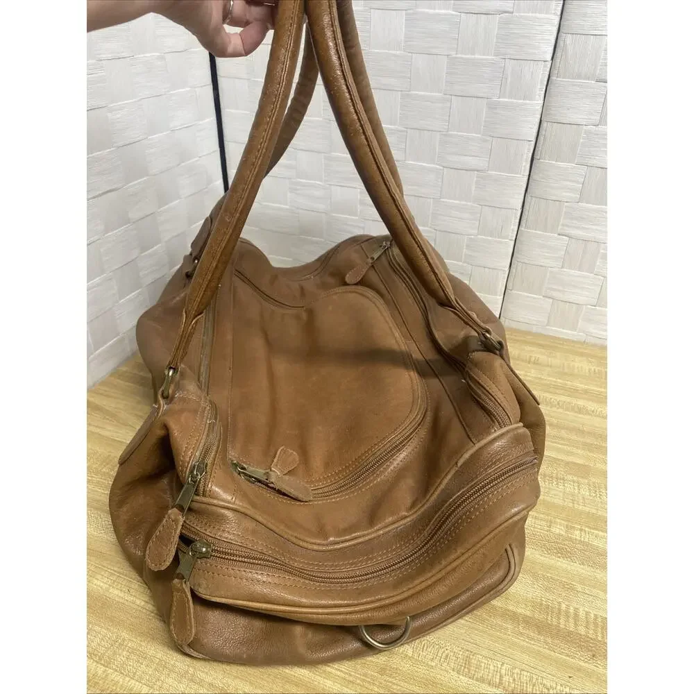 Brown Boulder Ridge Tanned Cowhide Leather Carry Travel Duffle Bag Luggage